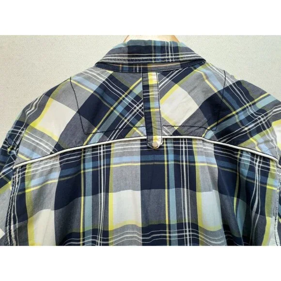 BKE Mens Athletic Fit Button-Up Shirt Sze L Navy/Yellow Plaid Casual Long Sleeve - Picture 9 of 10